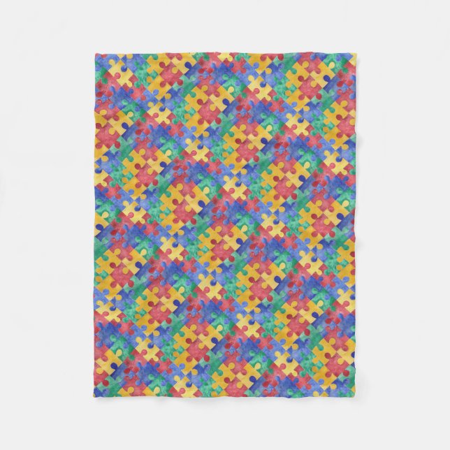 Autism Awareness puzzle fleece blanket (Front)