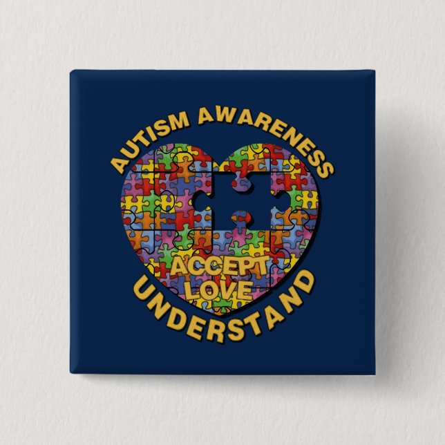 Autism Awareness Puzzle Heart Button (Front)