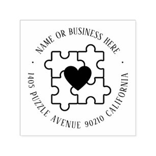 Autism Awareness Puzzle Heart Name Return Address Self-inking Stamp