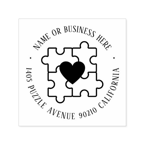 Autism Awareness Puzzle Heart Name Return Address Self_inking Stamp