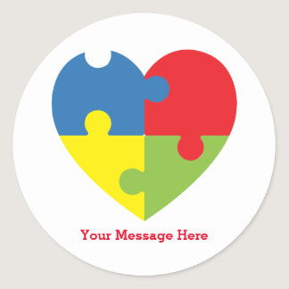 Autism Awareness Puzzle Heart Personalized  Classic Round Sticker