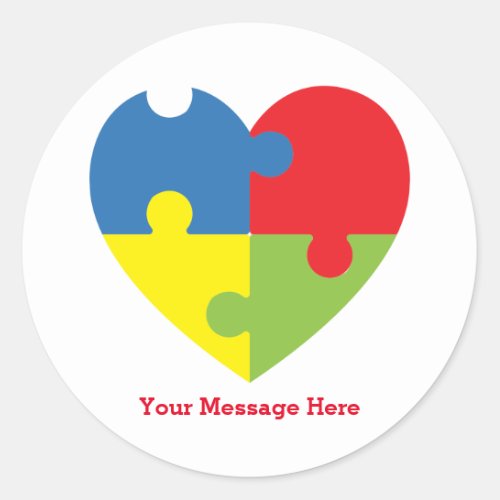 Autism Awareness Puzzle Heart Personalized  Classic Round Sticker