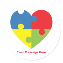 Autism Awareness Puzzle Heart Personalized  Classic Round Sticker