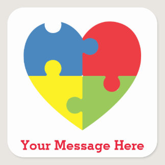 Autism Awareness Puzzle Heart Personalized Square Sticker