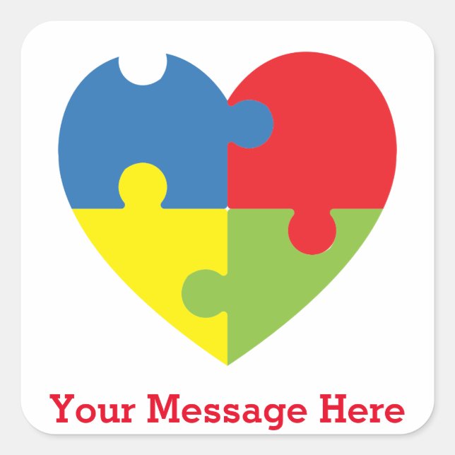 Autism Awareness Puzzle Heart Personalized Square Sticker (Front)