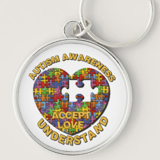 Autism Awareness Puzzle Heart Round Key Chain