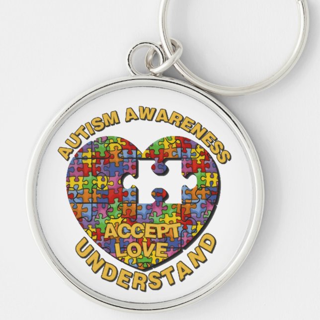 Autism Awareness Puzzle Heart Round Key Chain (Front)