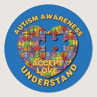 Autism Awareness Puzzle Heart Round Stickers