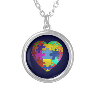 Autism Awareness Puzzle Heart Silver Plated Necklace