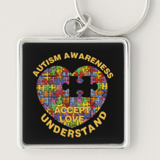 Autism Awareness Puzzle Heart Square Key Chain