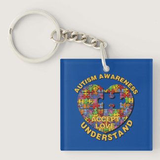 Autism Awareness Puzzle Heart Square Key Chain