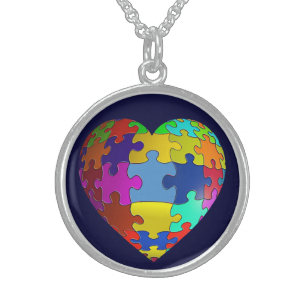 Autism Awareness Puzzle Heart Sterling Necklace