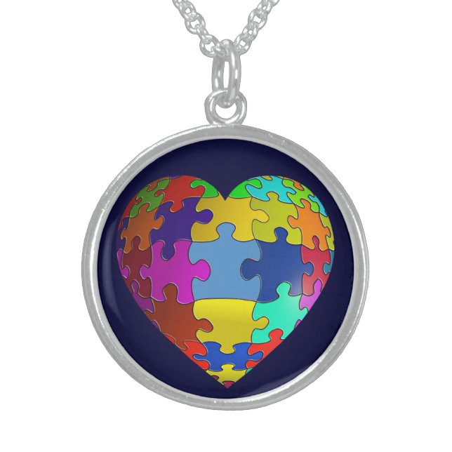 Autism Awareness Puzzle Heart Sterling Necklace (Front)