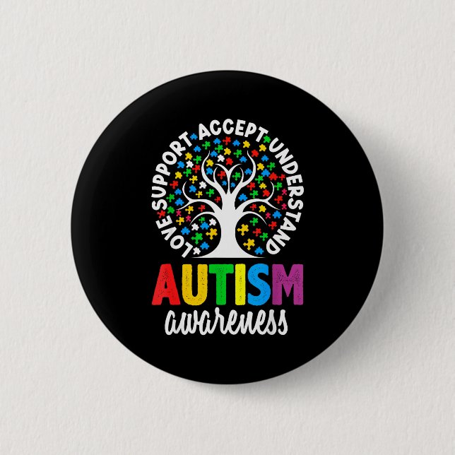 Autism Awareness Puzzle Heart Suprt Men Women  Button (Front)
