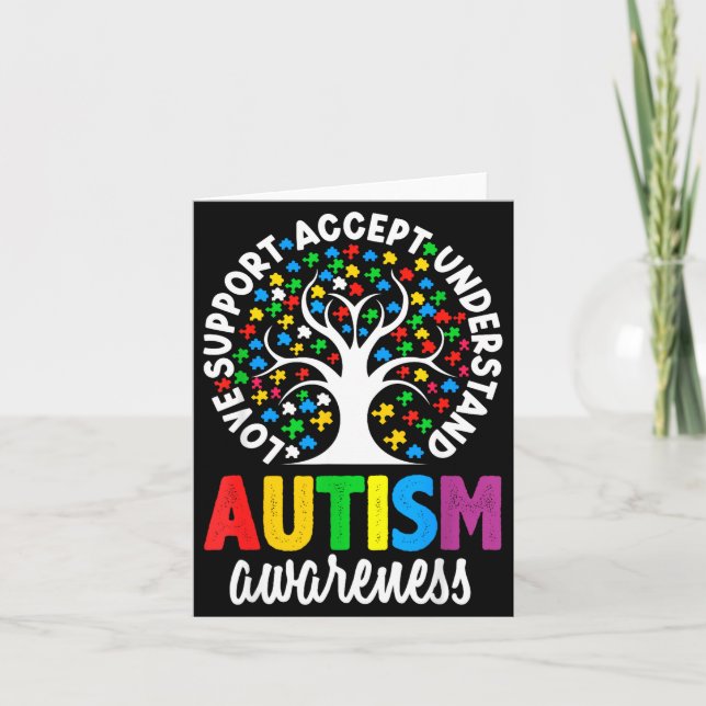 Autism Awareness Puzzle Heart Suprt Men Women  Card (Front)