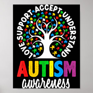 Autism Awareness Puzzle Heart Suprt Men Women  Poster