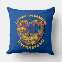 Autism Awareness Puzzle Heart Throw Pillow
