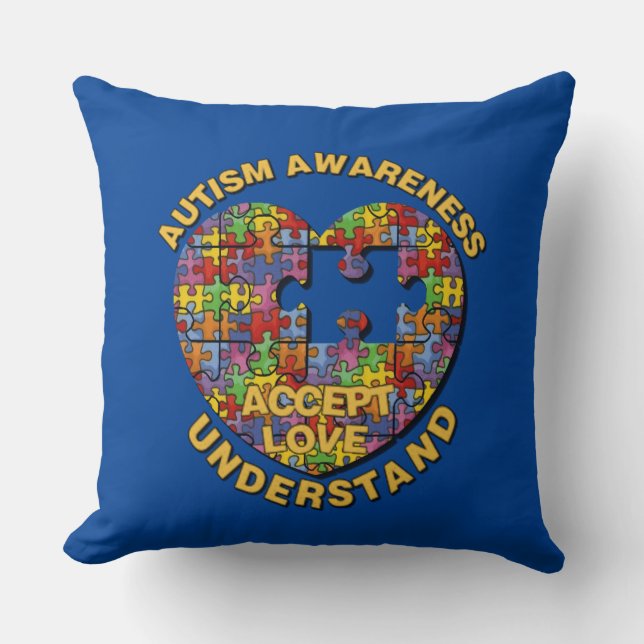 Autism Awareness Puzzle Heart Throw Pillow (Front)