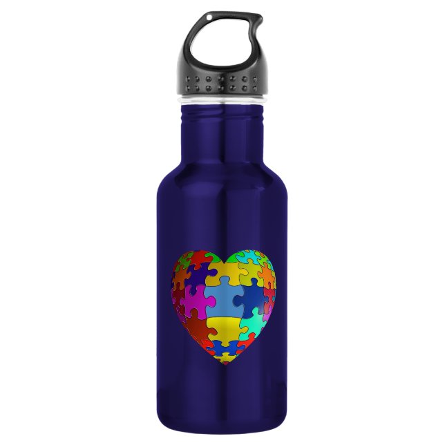 Autism Awareness Puzzle Heart Water Bottle (Front)