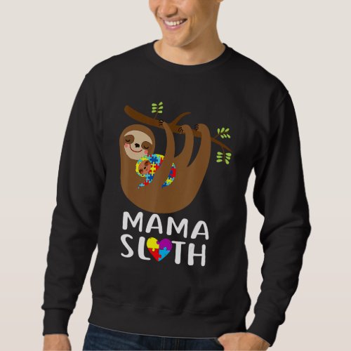 Autism Awareness Puzzle Mama Sloth Lover Proud Mom Sweatshirt