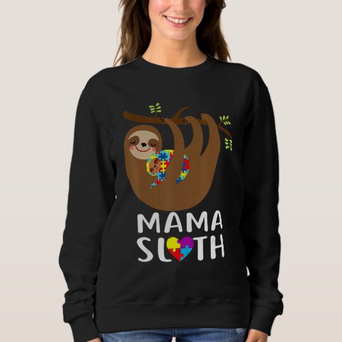 Autism Awareness Puzzle Mama Sloth Lover Proud Mom Sweatshirt