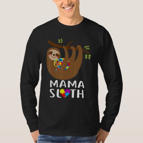 Autism Awareness Puzzle Mama Sloth Lover Proud Mom T_Shirt