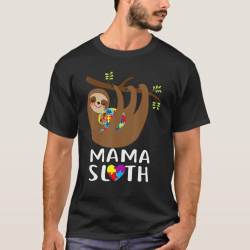 Autism Awareness Puzzle Mama Sloth Lover Proud Mom T_Shirt