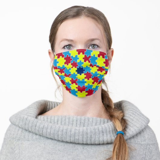 Autism Awareness Puzzle Pattern Adult Cloth Face Mask (Worn)