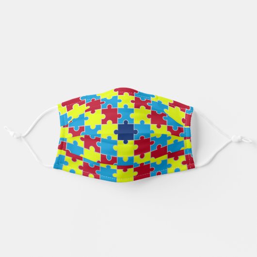 Autism Awareness Puzzle Pattern Adult Cloth Face Mask (Front, Unfolded)