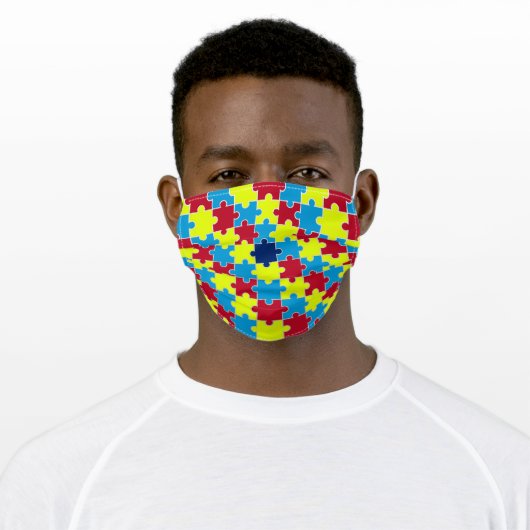 Autism Awareness Puzzle Pattern Adult Cloth Face Mask (Worn)