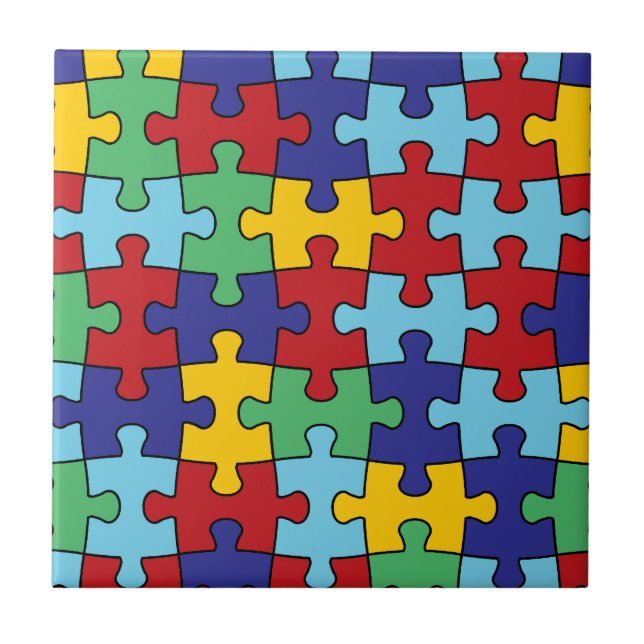 Autism Awareness Puzzle Pattern Ceramic Tile (Front)