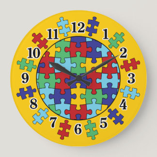 Autism Awareness Puzzle Pattern Large Clock