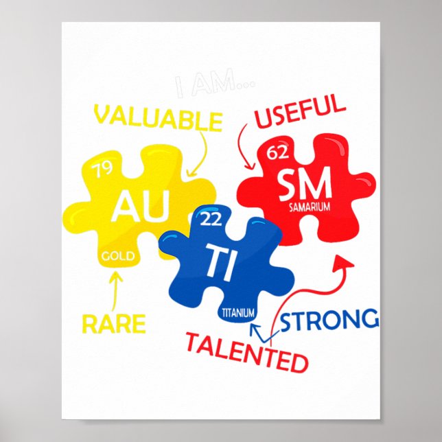 Autism Awareness Puzzle Periodic Table Elements Mo Poster (Front)