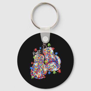 Autism Awareness Puzzle Piece Boxing Gloves Men Wo Keychain