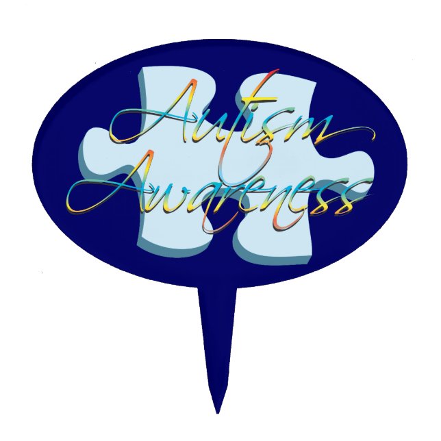 Autism Awareness Puzzle Piece Dk Blue Cake Topper (Front)