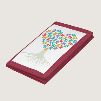 Autism Awareness Puzzle Piece Heart Tree Trifold Wallet