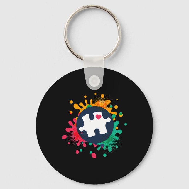 Autism Awareness Puzzle Piece Love Autistic Suppor Keychain (Front)