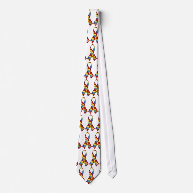 Autism Awareness Puzzle Piece Ribbon Neck Tie (Front)