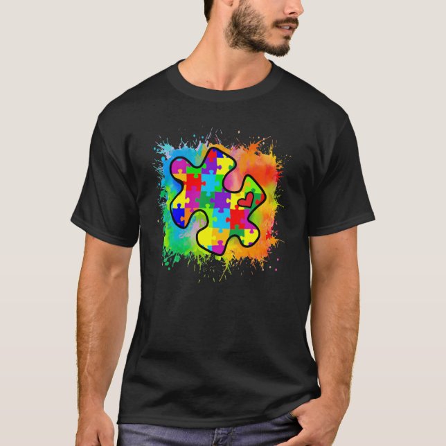 Autism Awareness Puzzle Piece Watercolor Boy Kids T-Shirt (Front)
