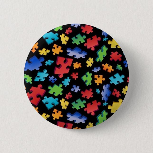 Autism Awareness Puzzle Pieces Button (Front)