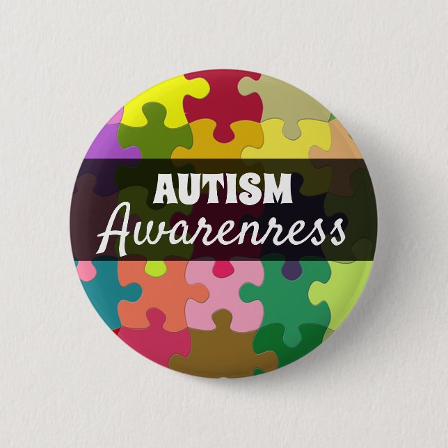 Autism Awareness Puzzle Pieces  Button (Front)