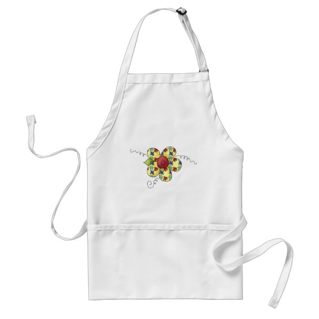 Autism Awareness Puzzle Pieces Flower Design Adult Apron (Front)