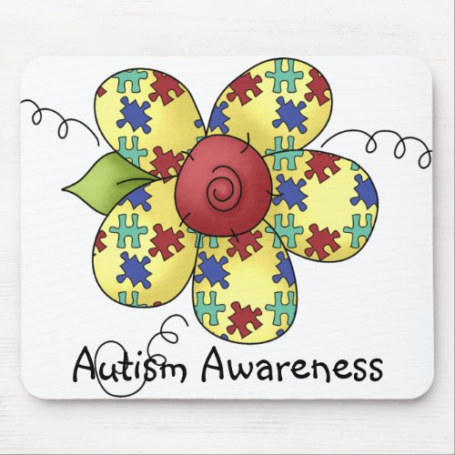 Autism Awareness Puzzle Pieces Flower Design Mouse Pad