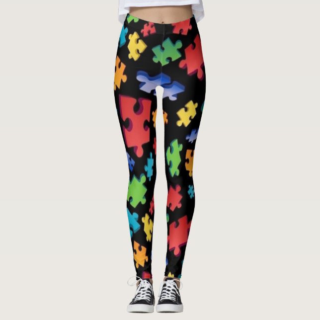 Autism Awareness Puzzle Pieces Leggings (Front)