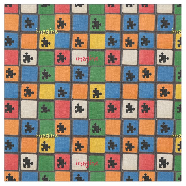 Autism Awareness Puzzle Pieces Mosaic Fabric (Close Up)