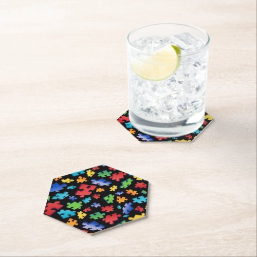 Autism Awareness Puzzle Pieces Paper Coaster