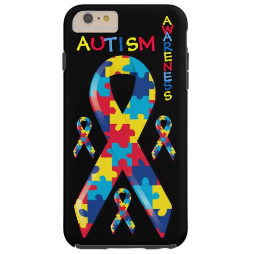 Autism Awareness Puzzle Pieces Pattern Ribbon Tough iPhone 6 Plus Case