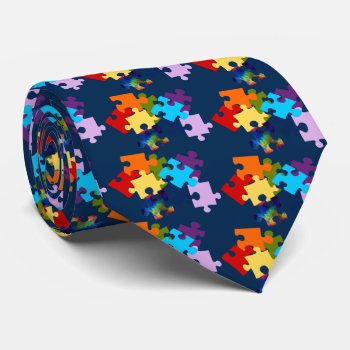 Autism Awareness Puzzle Pieces Tie by NightOwlsMenagerie at Zazzle