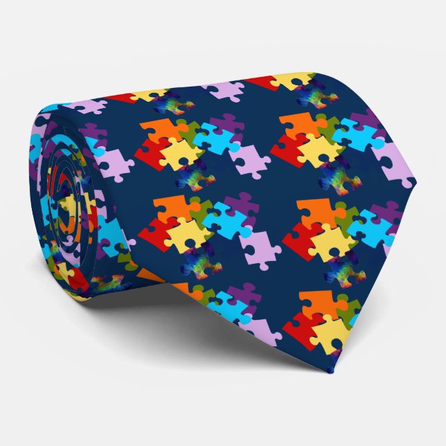 Autism Awareness Puzzle Pieces Tie (Rolled)