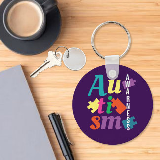 Autism Awareness - Puzzle- Purple  Keychain